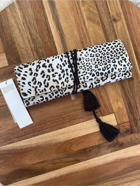 Chico's Handbags - CHICO’S Leopard Cheetah Print Foldover Travel Jewelry Case with Tassel Wrap NWT